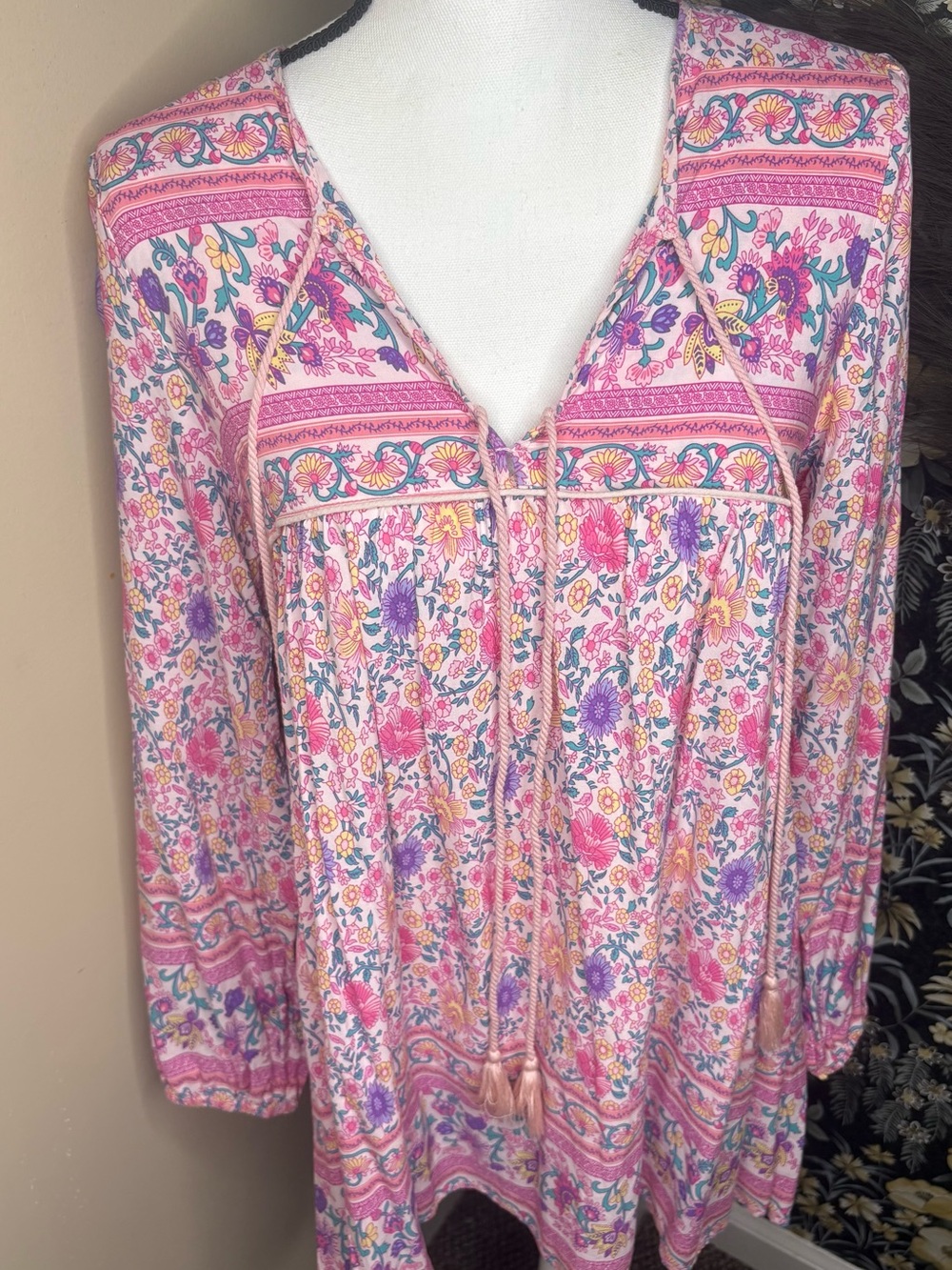 Goodnight Macaroon Pink Floral Boho Tunic Dress